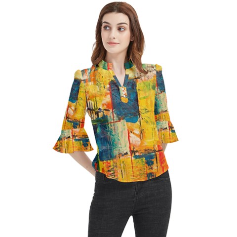 Wall Art Loose Horn Sleeve Chiffon Blouse by artworkshop