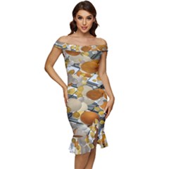 Wallpapper Off Shoulder Ruffle Split Hem Bodycon Dress by artworkshop