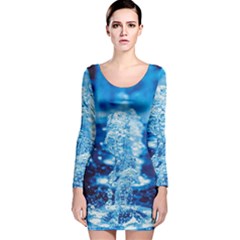 Water Blue Wallpaper Long Sleeve Velvet Bodycon Dress by artworkshop