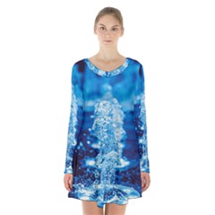 Water Blue Wallpaper Long Sleeve Velvet V-neck Dress by artworkshop