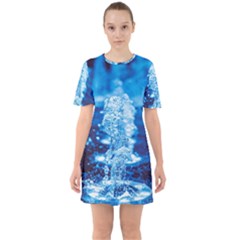 Water Blue Wallpaper Sixties Short Sleeve Mini Dress by artworkshop