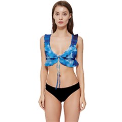 Water Blue Wallpaper Low Cut Ruffle Edge Bikini Top by artworkshop