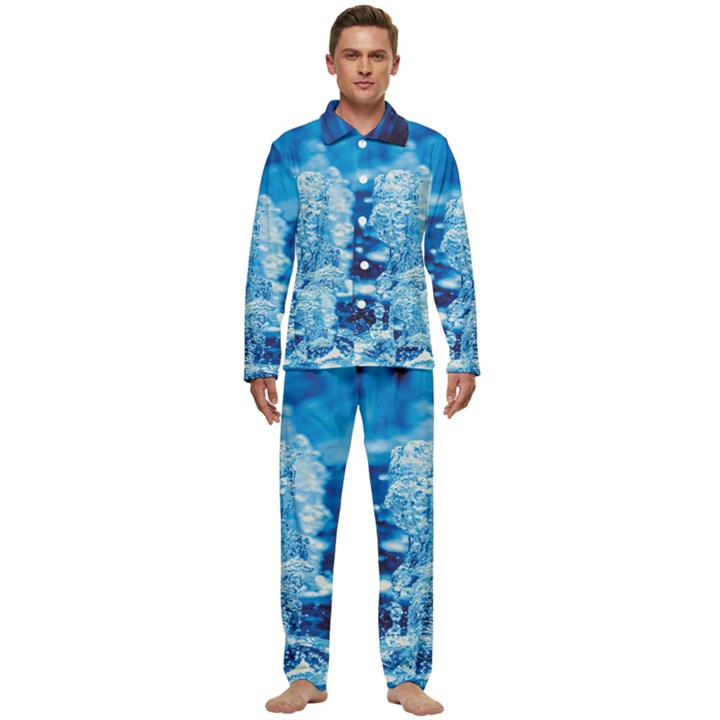 Water Blue Wallpaper Men s Long Sleeve Velvet Pocket Pajamas Set