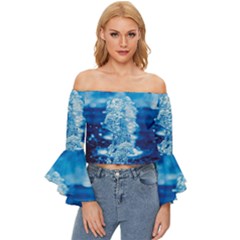 Water Blue Wallpaper Off Shoulder Flutter Bell Sleeve Top by artworkshop