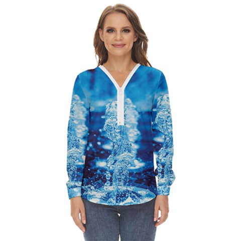 Water Blue Wallpaper Zip Up Long Sleeve Blouse by artworkshop