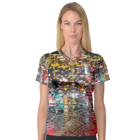 Water Droplets V-neck Sport Mesh Tee by artworkshop