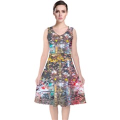 Water Droplets V-neck Midi Sleeveless Dress  by artworkshop