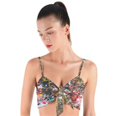 Water Droplets Woven Tie Front Bralet