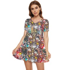 Water Droplets Tiered Short Sleeve Babydoll Dress