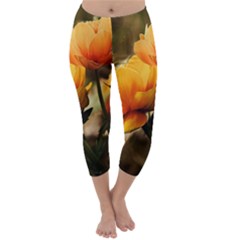 Yellow Butterfly Flower Capri Winter Leggings  by artworkshop