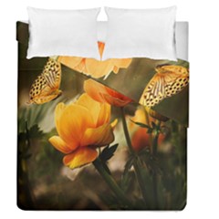 Yellow Butterfly Flower Duvet Cover Double Side (queen Size) by artworkshop