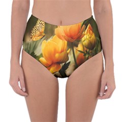 Yellow Butterfly Flower Reversible High-waist Bikini Bottoms by artworkshop