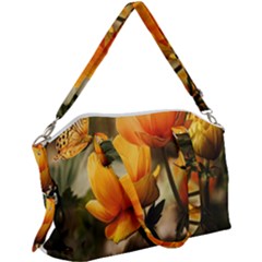 Yellow Butterfly Flower Canvas Crossbody Bag by artworkshop