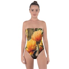 Yellow Butterfly Flower Tie Back One Piece Swimsuit by artworkshop