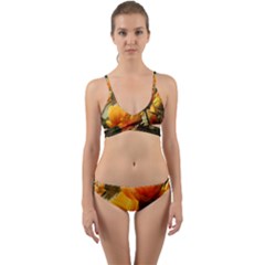 Yellow Butterfly Flower Wrap Around Bikini Set by artworkshop