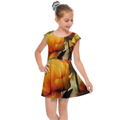 Yellow Butterfly Flower Kids  Cap Sleeve Dress by artworkshop