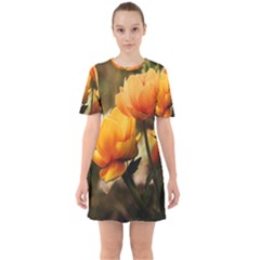 Yellow Butterfly Flower Sixties Short Sleeve Mini Dress by artworkshop