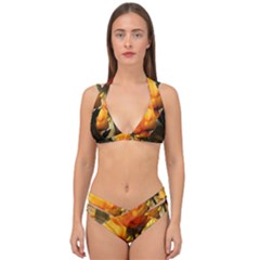 Yellow Butterfly Flower Double Strap Halter Bikini Set by artworkshop