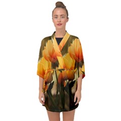 Yellow Butterfly Flower Half Sleeve Chiffon Kimono by artworkshop