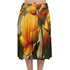 Yellow Butterfly Flower Velvet Flared Midi Skirt by artworkshop