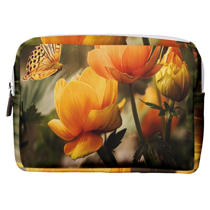 Yellow Butterfly Flower Make Up Pouch (Medium)