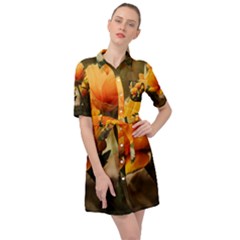 Yellow Butterfly Flower Belted Shirt Dress by artworkshop