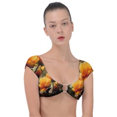 Yellow Butterfly Flower Cap Sleeve Ring Bikini Top