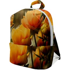 Yellow Butterfly Flower Zip Up Backpack