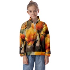 Yellow Butterfly Flower Kids  Half Zip Hoodie by artworkshop