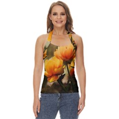 Yellow Butterfly Flower Basic Halter Top by artworkshop