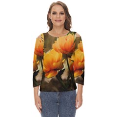 Yellow Butterfly Flower Cut Out Wide Sleeve Top