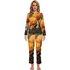 Yellow Butterfly Flower Womens  Long Sleeve Lightweight Pajamas Set by artworkshop