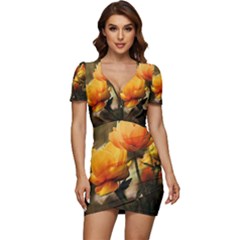 Yellow Butterfly Flower Low Cut Cap Sleeve Mini Dress by artworkshop