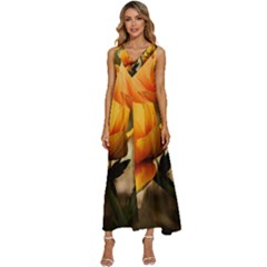 Yellow Butterfly Flower V-neck Sleeveless Loose Fit Overalls by artworkshop