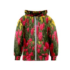 Yellow Pink Red Flowers Kids  Zipper Hoodie by artworkshop