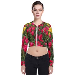 Yellow Pink Red Flowers Long Sleeve Zip Up Bomber Jacket by artworkshop