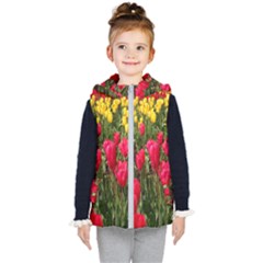 Yellow Pink Red Flowers Kids  Hooded Puffer Vest by artworkshop