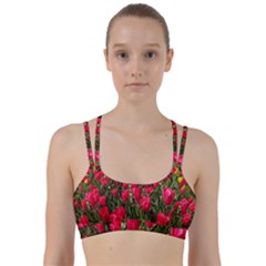 Yellow Pink Red Flowers Line Them Up Sports Bra by artworkshop