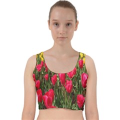 Yellow Pink Red Flowers Velvet Racer Back Crop Top by artworkshop