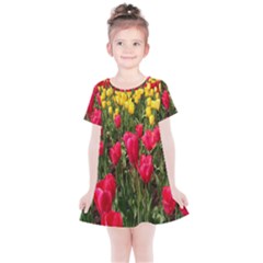 Yellow Pink Red Flowers Kids  Simple Cotton Dress