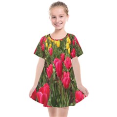 Yellow Pink Red Flowers Kids  Smock Dress by artworkshop