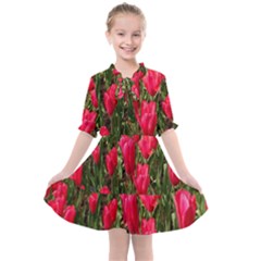 Yellow Pink Red Flowers Kids  All Frills Chiffon Dress by artworkshop