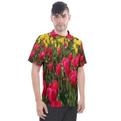 Yellow Pink Red Flowers Men s Polo Tee by artworkshop