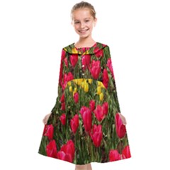 Yellow Pink Red Flowers Kids  Midi Sailor Dress