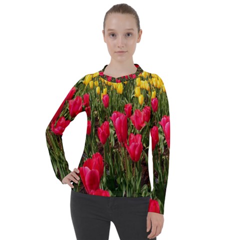 Yellow Pink Red Flowers Women s Pique Long Sleeve Tee by artworkshop