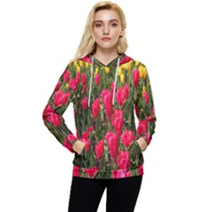 Yellow Pink Red Flowers Women s Lightweight Drawstring Hoodie by artworkshop