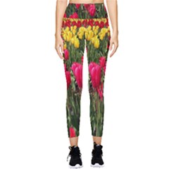 Yellow Pink Red Flowers Pocket Leggings  by artworkshop