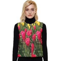 Yellow Pink Red Flowers Women s Button Up Puffer Vest by artworkshop