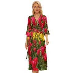 Yellow Pink Red Flowers Midsummer Wrap Dress by artworkshop