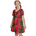 Yellow Pink Red Flowers Kids  Short Sleeve Tiered Mini Dress View2